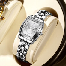 (White steel - white surface) New waterproof ladies' watch with dual calendar, trendy and casual luminous quartz watch