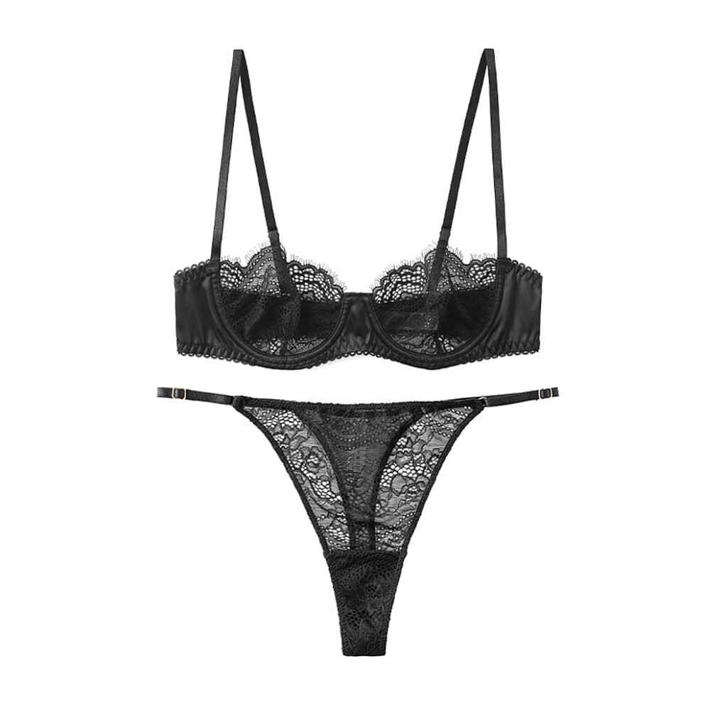 (Black, M) Lingerie Underwear Set Adjustable High Elastic Shoulder Strap Bra-image-OPC-PK9XHVS-NEW