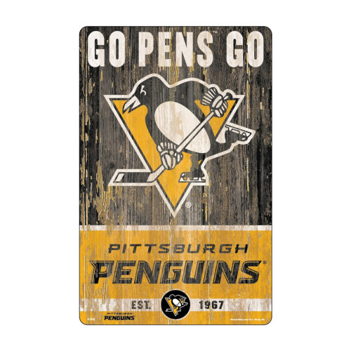Pittsburgh Penguins Schild 11x17 Holz Slogan Design