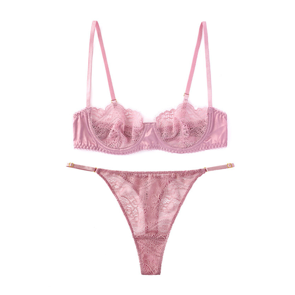 (Pink, XL) 1/2 Cup Lingerie Women Underwear Set Lightweight Push Up Bras Bra-image-OPC-PK9XSY6-NEW