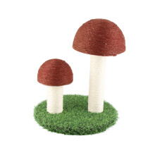 Large Wear-Resistant Linen Cat Scratching Post Tower with Carpet Pole, Brown Mushroom & Lawn