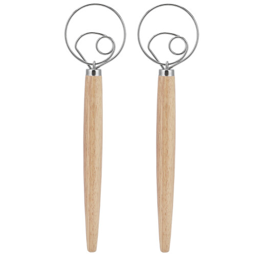 2Pcs Stainless Steel Dough Blender with Oak Handle – 33x8cm Kitchen Accessory 1