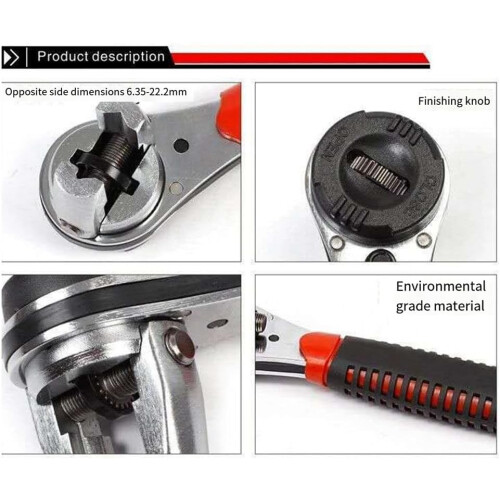Adjustable Universal Ratchet Wrench 6-22 mm, Non-Slip Design, Compatible with Adjustable Socket Wrenches 1