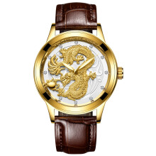 (Genuine leather - all gold - white surface, Male style) Non-mechanical watches, women's watches, waterproof luminous watches, quartz dragon watches, fashionable couple watches