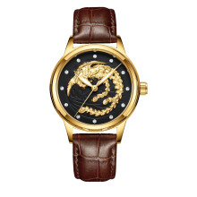 (Brown leather - all gold - black surface, Female style) Non-mechanical watches, women's watches, waterproof luminous watches, quartz dragon watches, fashionable couple watches
