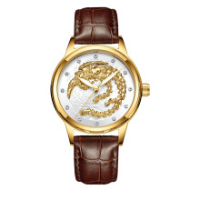 (Brown skin - all gold - white surface, Female style) Non-mechanical watches, women's watches, waterproof luminous watches, quartz dragon watches, fashionable couple watches
