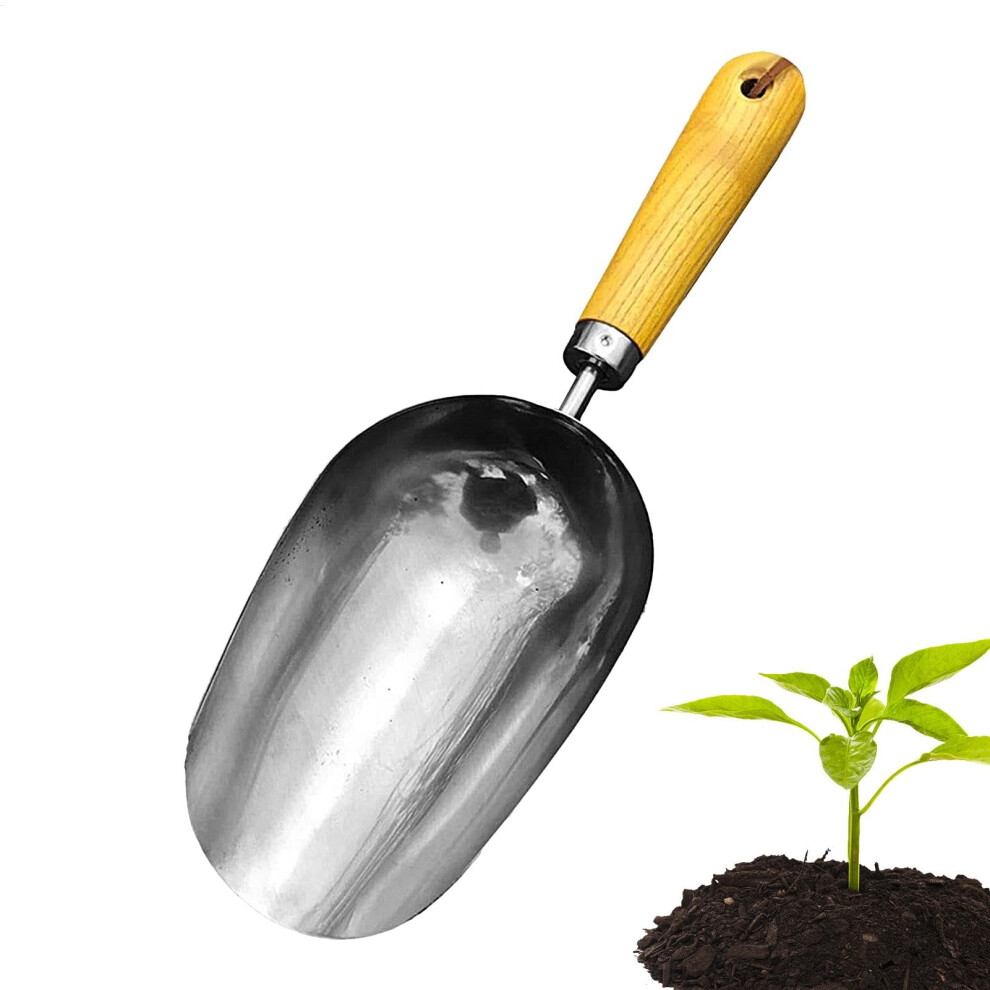Soil Scoop - Ergonomic Dog Food Shovel with Wooden Handle | Stainless Steel Planting Tools for Garden Work and Transplanting-image-OPC-PK9YSPD-NEW