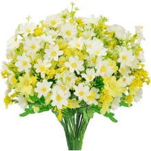 (Whtie& Green) 6 Bundles Artificial Silk Daisy Flowers, for Outdoor and Indoor, Decorative Artificial Flowers in Vase, Faux Plastic UV Resistant Flowers