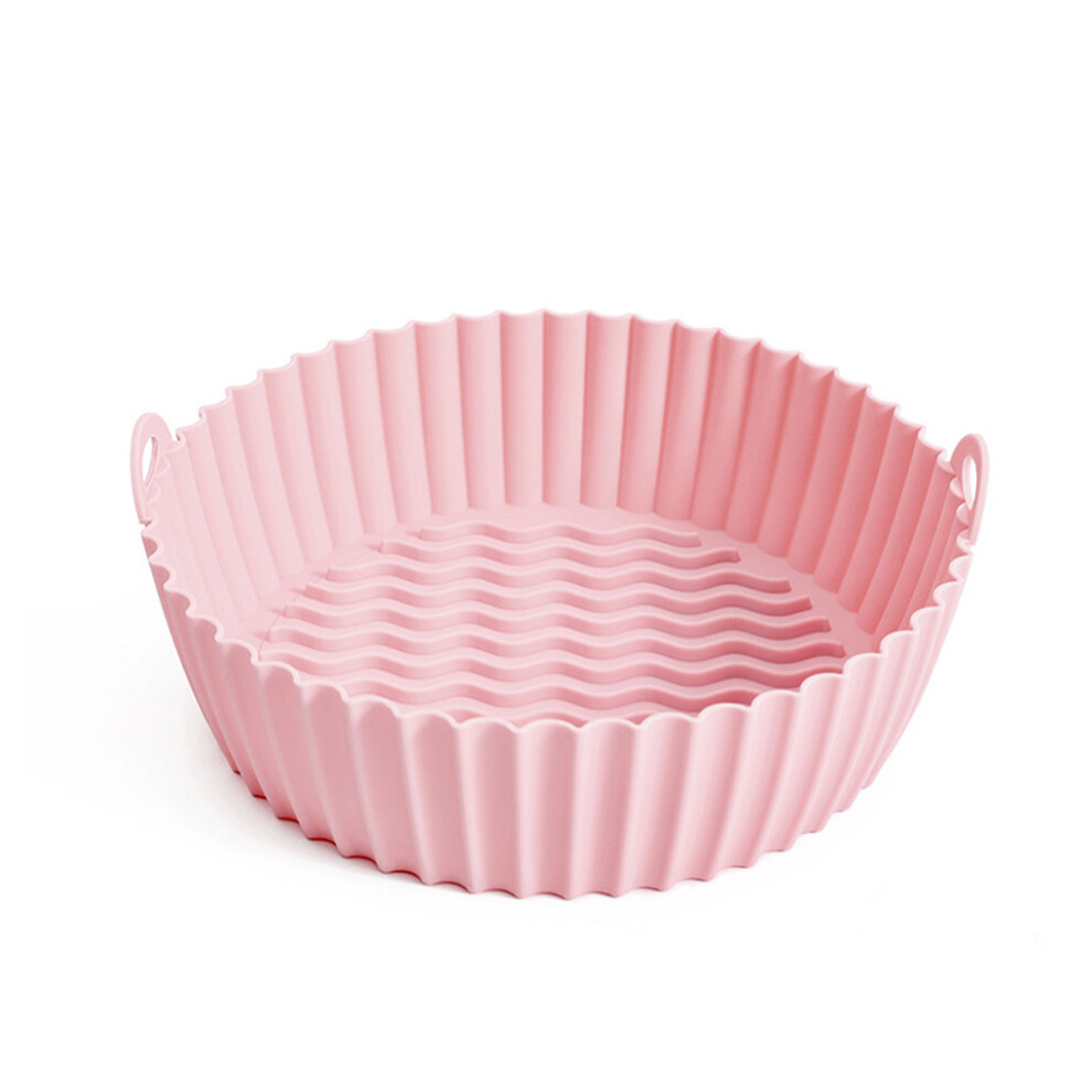 (Pink) Air Fryer Basket Kitchen Reusable Baking Pot Double Sided Tray Pink
