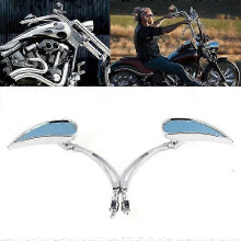 Chrome Custom Rearview Rear view Mirrors Blue for Harley Motorcycle Cruiser Chopper Dyna Electra Glide