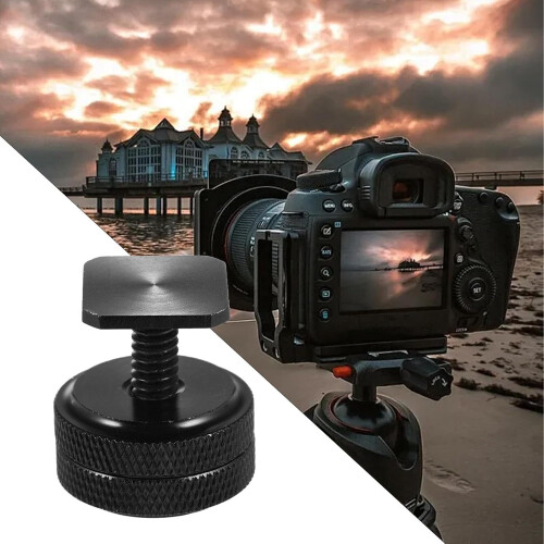 Flash Shoe Mount Adapter for 1/4 Action Camera – Double Screw, Compatible with Tripods, Robust Shoe Mount 1