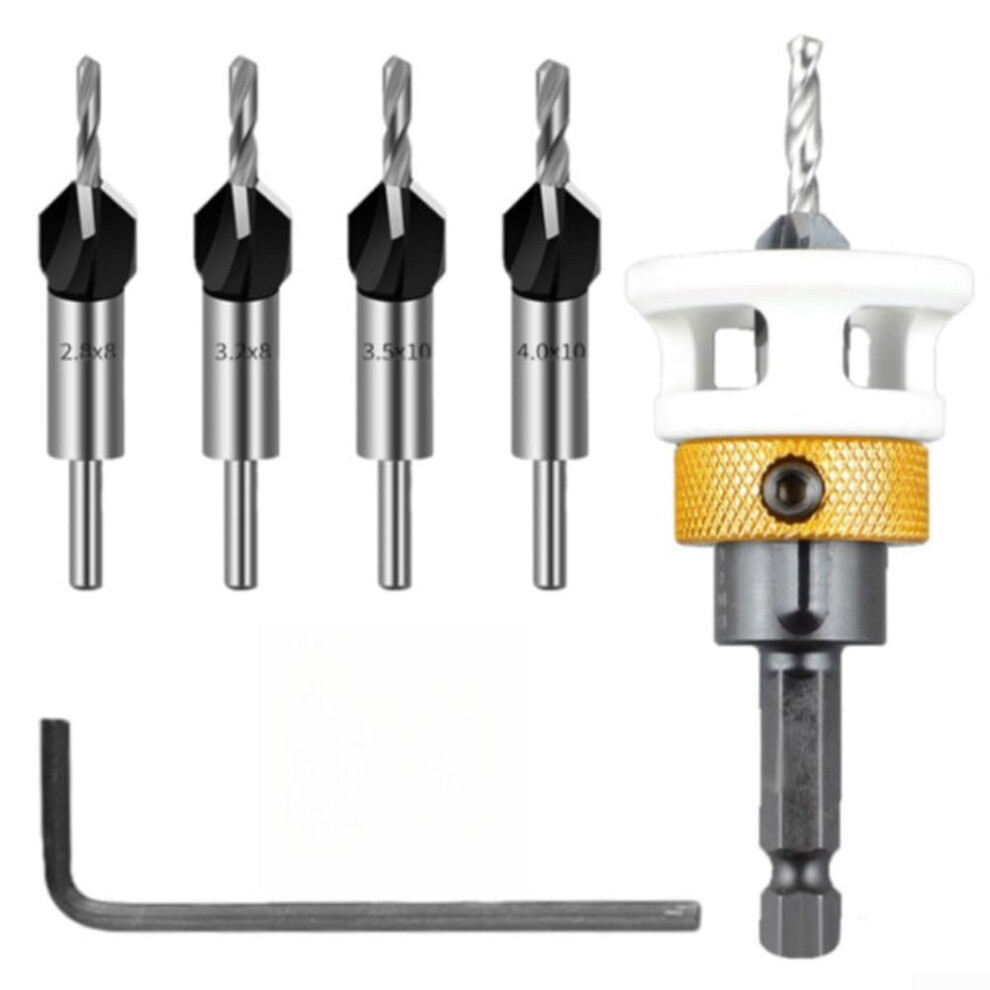Carbide Countersink Drill Bit Set With Hex Shank, Adjustable Depth Stop For Woodworking And Hardware Installation 6038364056818