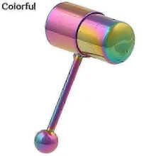 (Colorful) Unisex Cool Punk Hammer Shape Vibrating Tongue Bar Stud Body Piercing Jewelry