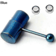 (Blue) Unisex Cool Punk Hammer Shape Vibrating Tongue Bar Stud Body Piercing Jewelry