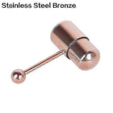 (Stainless Steel Bronze) Unisex Cool Punk Hammer Shape Vibrating Tongue Bar Stud Body Piercing Jewelry