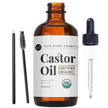 Castor Oil (2oz), USDA Certified Organic, 100% Pure, Cold Pressed, Hexane Free Stimulate Growth for Eyelashes, Eyebrows, Hair. Skin Moisturizer & Hair