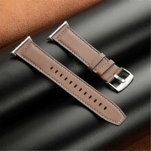 (Brown) For Honor Watch 5 Genuine Cow Leather Watchband Replacement Adjustable Strap - White