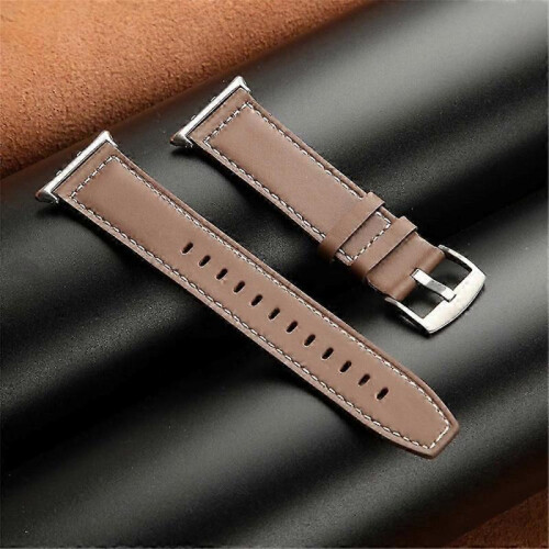 (Brown) For Honor Watch 5 Genuine Cow Leather Watchband Replacement Adjustable Strap - White