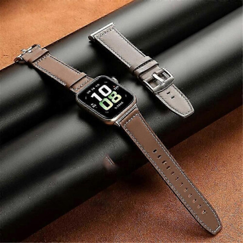 (Grey) For Honor Watch 5 Genuine Cow Leather Watchband Replacement Adjustable Strap - White 2