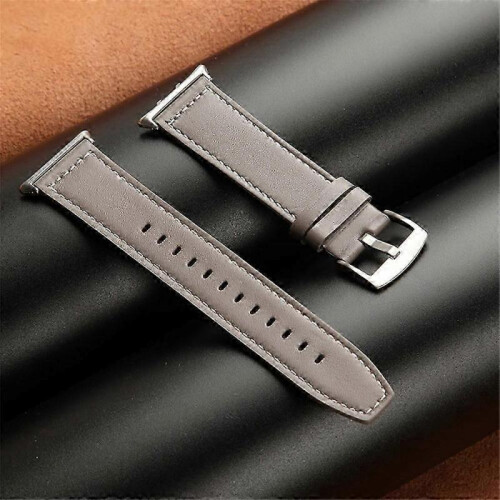 (Grey) For Honor Watch 5 Genuine Cow Leather Watchband Replacement Adjustable Strap - White
