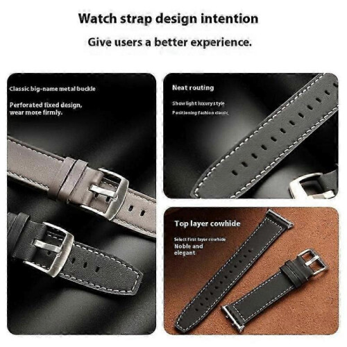 (Grey) For Honor Watch 5 Genuine Cow Leather Watchband Replacement Adjustable Strap - White 1