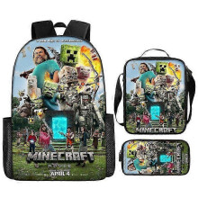 (13) My World Movie Minecraft Backpack Printed Backpack Crossbody Bag Pen Bag 3-Piece Set New