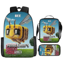 (1) My World Movie Minecraft Backpack Printed Backpack Crossbody Bag Pen Bag 3-Piece Set New
