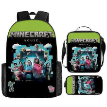 (5) My World Movie Minecraft Backpack Printed Backpack Crossbody Bag Pen Bag 3-Piece Set New