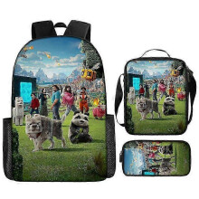 (3) My World Movie Minecraft Backpack Printed Backpack Crossbody Bag Pen Bag 3-Piece Set New