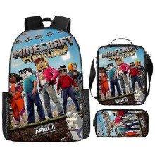 (6) My World Movie Minecraft Backpack Printed Backpack Crossbody Bag Pen Bag 3-Piece Set New