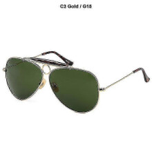(C3 Gold G15) New Fashion 3138 Shooter Style Vintage Aviation Sunglasses Metal Circle Brand Design Sun Glasses Oculos De Sol With Hood