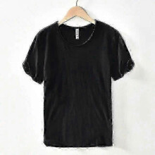 (L, light green) Retro Raw Edge T-Shirt for Men Cotton Lightweight Breathable Slim-fit Monochromatic O-Neck Casual Basic Top