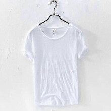(XXL, white) Retro Raw Edge T-Shirt for Men Cotton Lightweight Breathable Slim-fit Monochromatic O-Neck Casual Basic Top