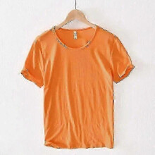 (XXL, orange) Retro Raw Edge T-Shirt for Men Cotton Lightweight Breathable Slim-fit Monochromatic O-Neck Casual Basic Top