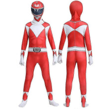 (170,Red)Mighty Morphin Power Rangers Cosplay Costume Jumpsuit Bodysuit Party Fancy Dress Set for Men Women