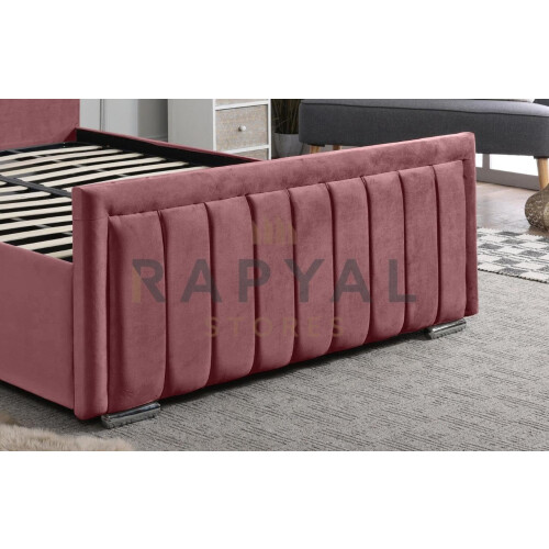 (Small Single, Pink) Rio Vegas Velvet Bedframe with Optional Storage 2