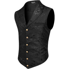 Suit Vest for Men Slim Fit Elegant Black Costume Vest XL P Lapel Tuxedo Style Jacquard for Business Halloween Oktoberfest