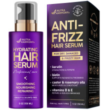 Hydrating Hair Serum for Frizzy and Damaged Hair - Keratin Hair Treatment for Dry Damaged Hair w/ Biotin  Castor Oil  Rosemary Oil  Hair Heat Protecta