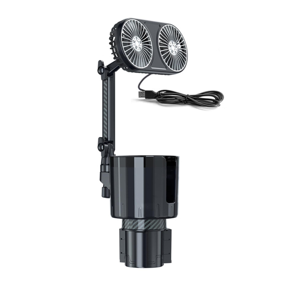 Car Fan With Double Head For Cup Holder Mount - 360 Degree Rotating Usb Travel Fan With Adjustable Speed For Vehicles 6038364058423
