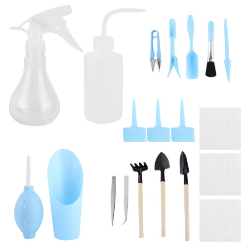 19Pcs Succulent Plant Transplanting Tool Set, ABS, Blue/Pink 1