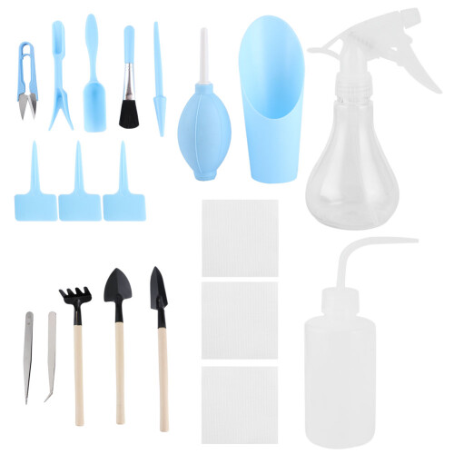 19Pcs Succulent Plant Transplanting Tool Set, ABS, Blue/Pink