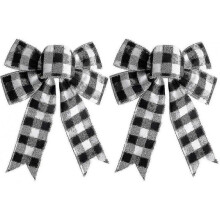 2 Pieces Buffalo Check Bow Christmas Tree Craft Diy Decoration (black And White)
