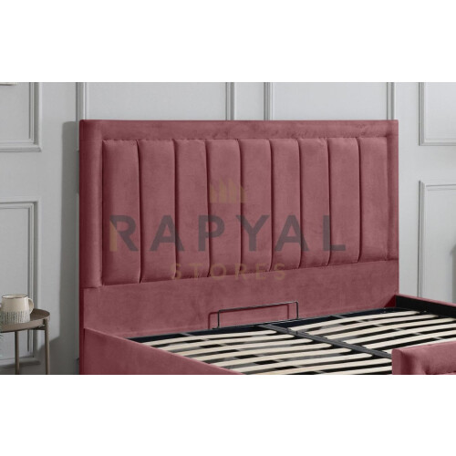 (Double, Pink) Rio Vegas Velvet Bedframe with Optional Storage 2