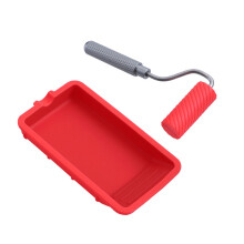 Reusable Silicone Crafting Roller With Tray For Large Surface Projects, Adhesive Application, Aluminum Handle, Easy Clean