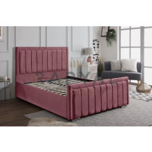 (King, With Ottoman Storage, Pink) Rio Vegas Velvet Bedframe with Optional Storage