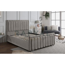 (King, With Ottoman Storage, Silver) Rio Vegas Velvet Bedframe with Optional Storage