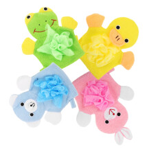 4Pcs Bath Mitts Cartoon Shower Gloves Soft Sponge Wash Mitts for Kids with Gentle Massage Duck Rabbit Frog Bear