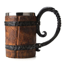 Beer Mug Double Original Viking Wine Glass Cup Brown - Rustic Design, 16 Oz Capacity, Durable Ceramic Material