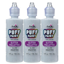 Tulip Puff Stofverf, Permanente Craftverf voor Kleding, DIY Projecten, Niet-toxisch, 4 fl oz 3-Pack, Glitter Zilver