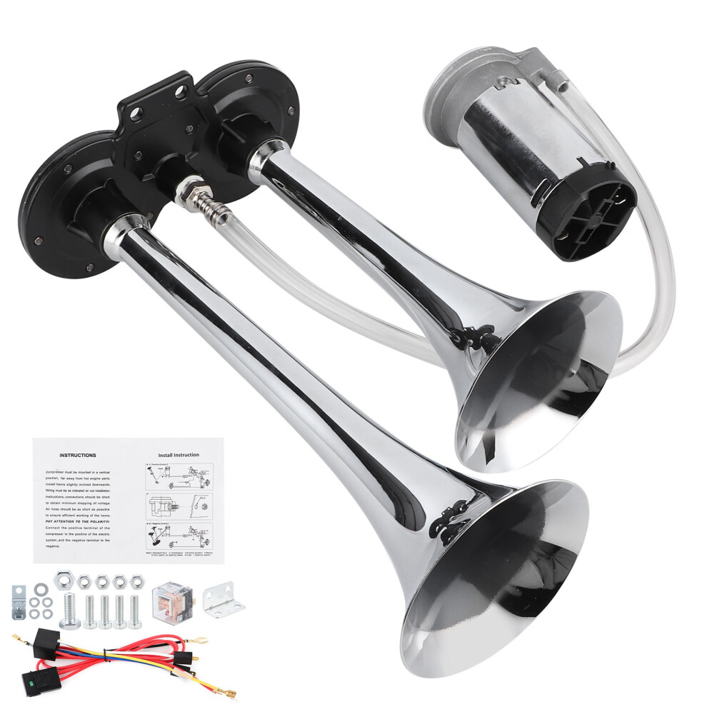 12V 135Db Air Horn Siren Dual Trumpet Aluminium 8320539761787